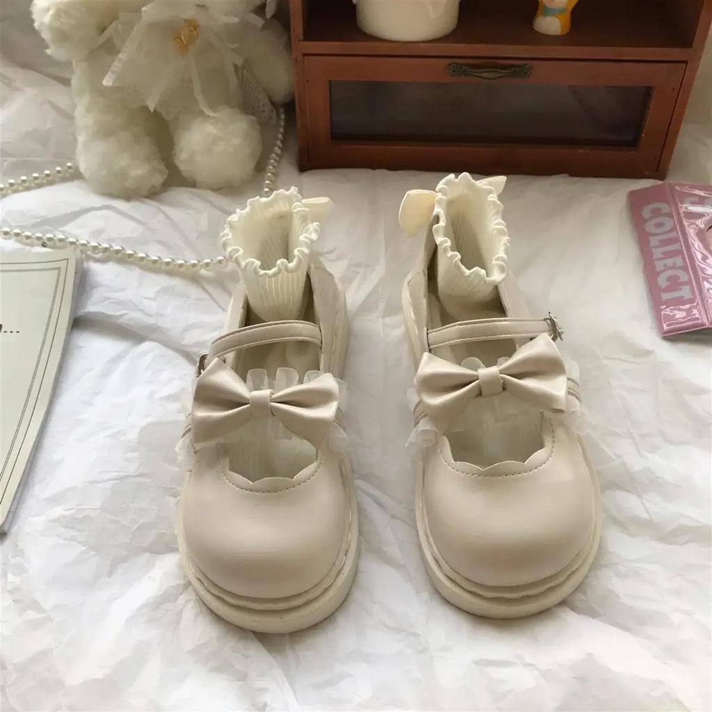 Fashion Woman Pumps Japanese Style Lolita Gothic Round Toe Shoes for Women with Bow Medium Heels Kawaii Cute Mary Jane on Promotion Sale