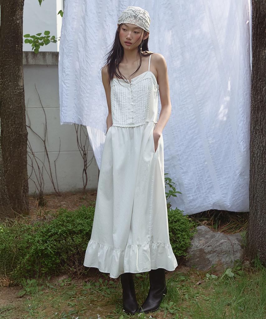Lonkeu Lace Pintuck Sleeveless Dress (Ivory)
