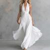 Summer Popular European and American Women's Clothing, Solid Color V-neck Waist Sleeveless Sexy Waist and Thin Dress