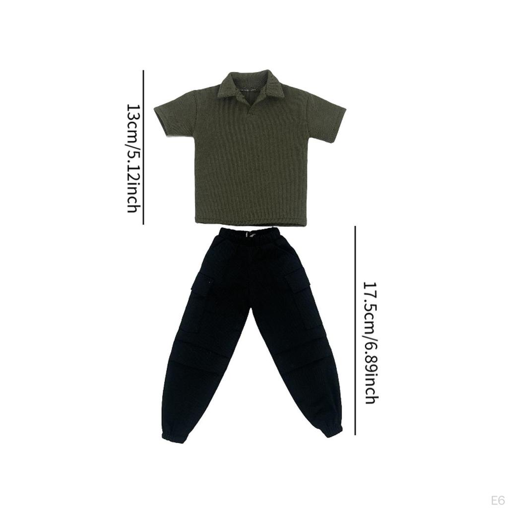2 Pieces 1/6 Scale Short Sleeve T Shirt and Pants Costume Miniature Clothing for 12in Doll Model