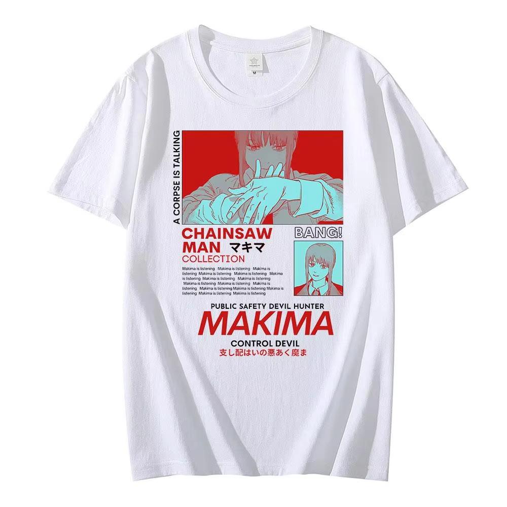 Chainsaw  Japanese Anime Makima T Shirt Men/Women Manga Graphic Tees Tops Funny Cartoon T-shirt Unisex Hip Hop T-shirts Male