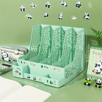 Panda-Themed 4-Slot Desktop File Organizer with Detachable - PP Material A4 Letter Tray Document Holder for Office Storage