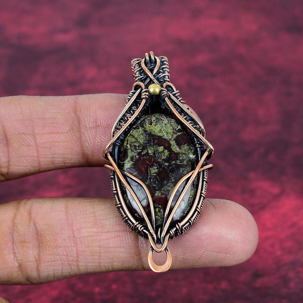 Dragon Bloodstone Pendant Copper Wire Wrapped Jewelry Handmade Gemstone Pendant