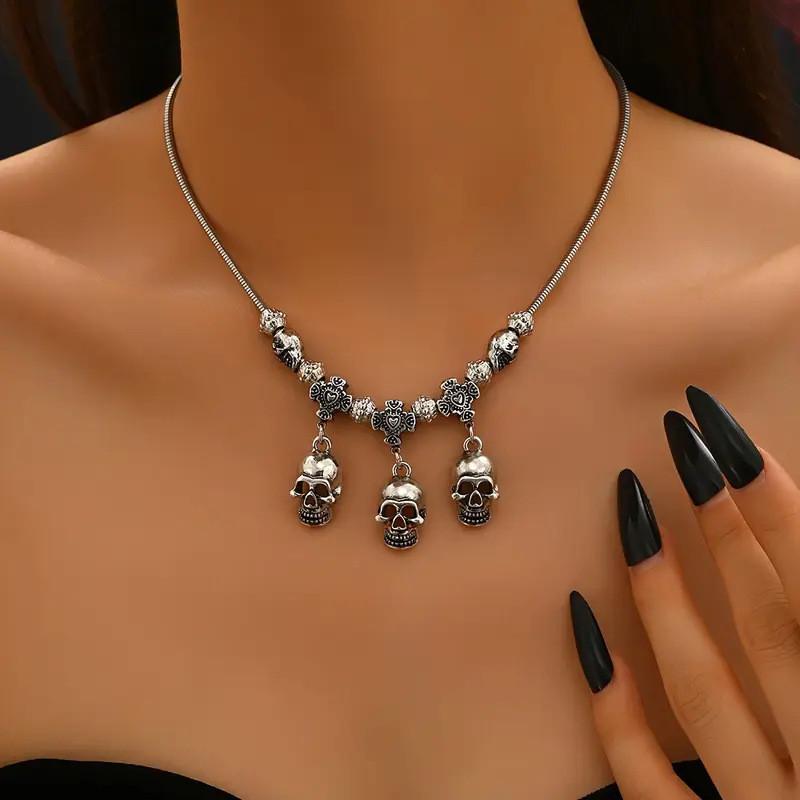 Style Dark Halloween Chain Necklace With Skeleton Head And Bat For Party Decor