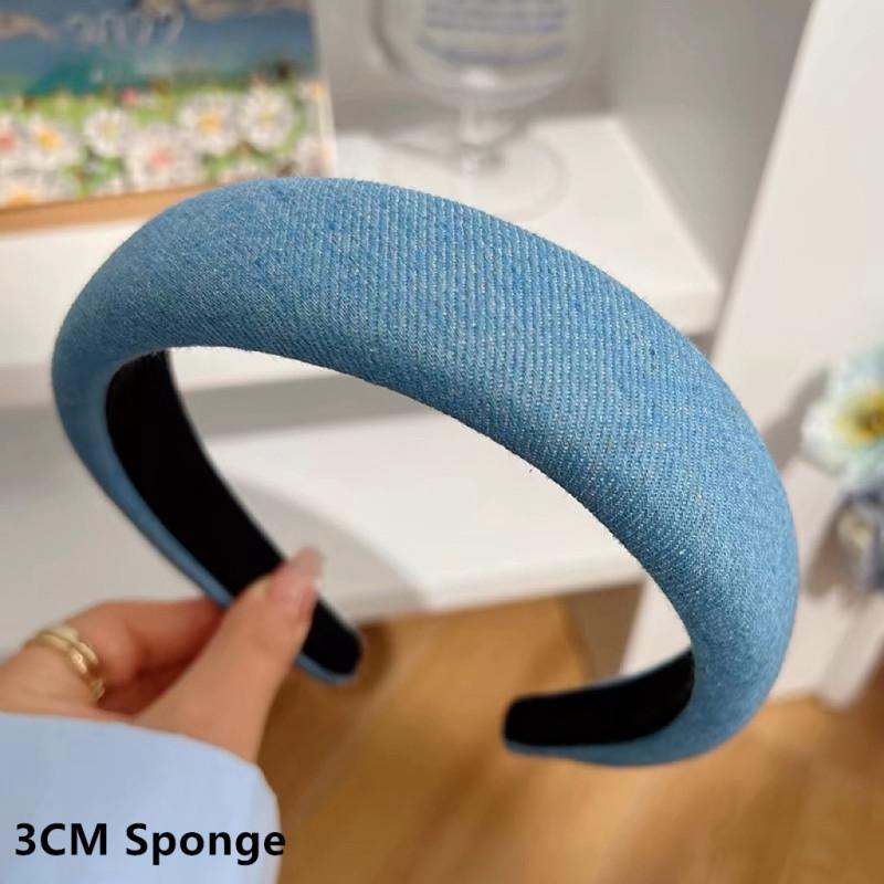 3CM Vintage Denim Cloth Headband Simple Sponge Hairband for Women Girls Shopping Face Wash Headpiece Classic Denim Hair Hoop