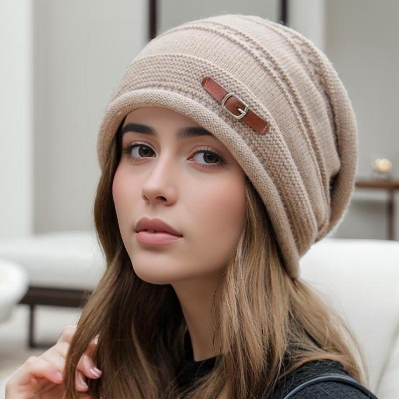 Autumn and Winter Knitted Wool Hat Loose Hat Women's Velvet Fashion Versatile Stack Hat Shows Small Face