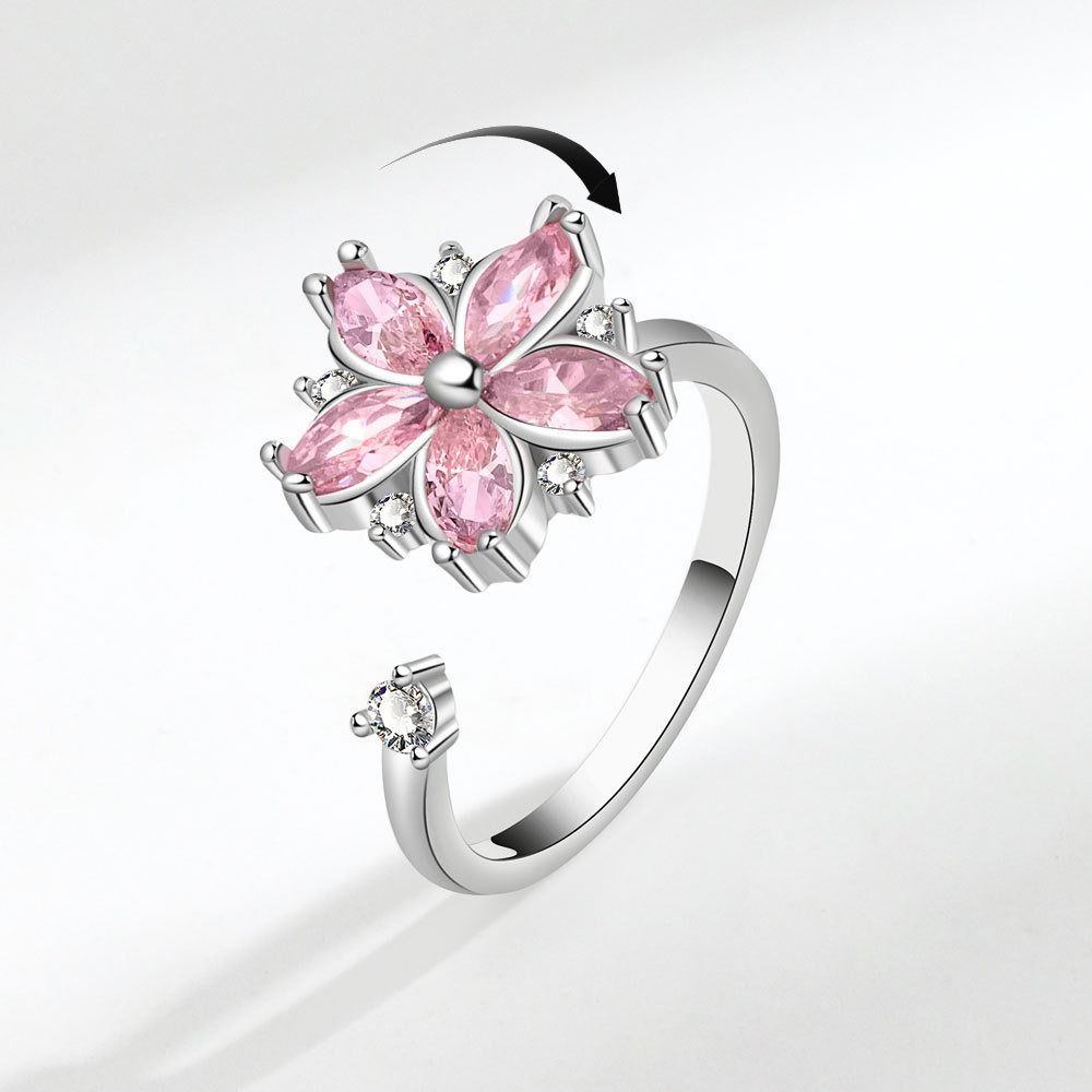 Rotating Design Cherry Blossom Ring Female Ring Floral Synthetic Ring Perfect Gift