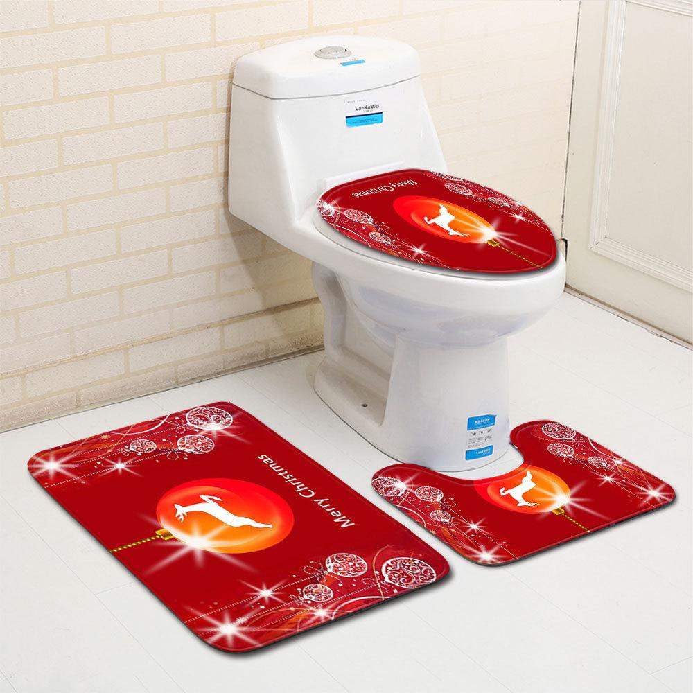 Christmas Bathroom Floor Mat Toilet Three-Piece Set