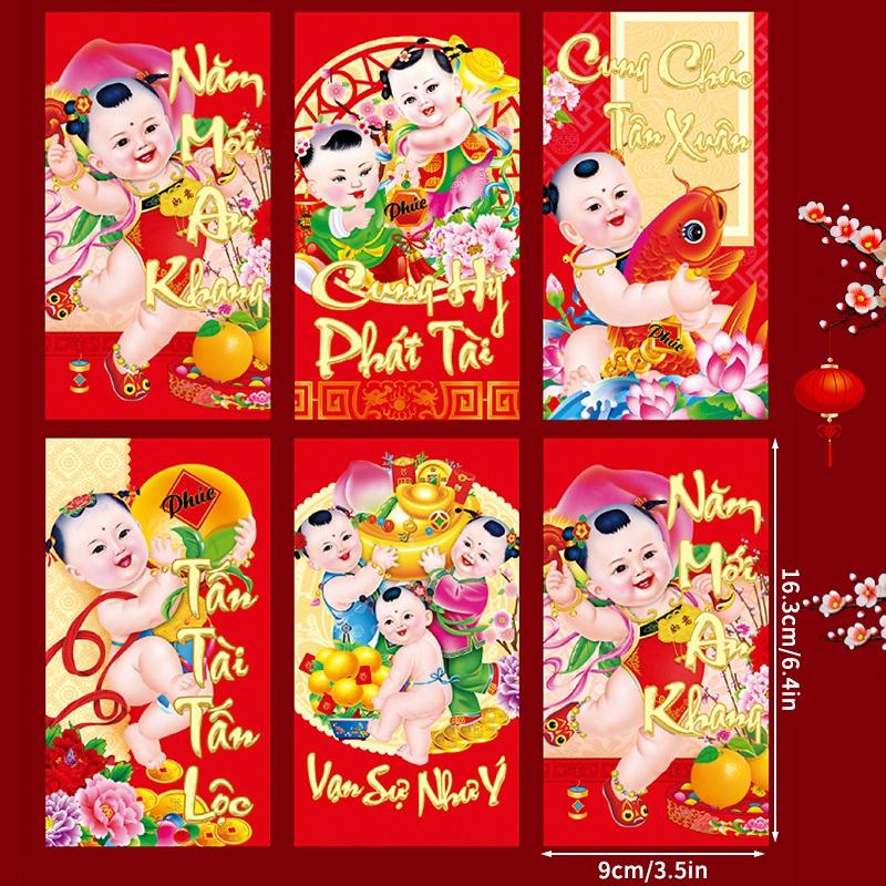 

6pcs/set Chienses New Year Red Envelope Money Gift Bag Spring Festival Red Pocket Hongbao Lucky Money Bag Nouvel An Chinois 2026