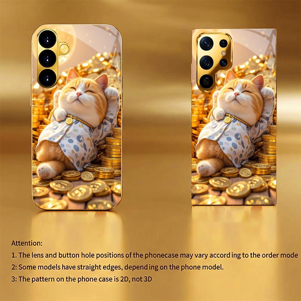 Treasure Luxury Kitty High-end PhoneCase Electroplated Glass PhoneCase for Samsung Galaxy S26 S25 S24 S23 S22 S21 FE,Ultra,Plus