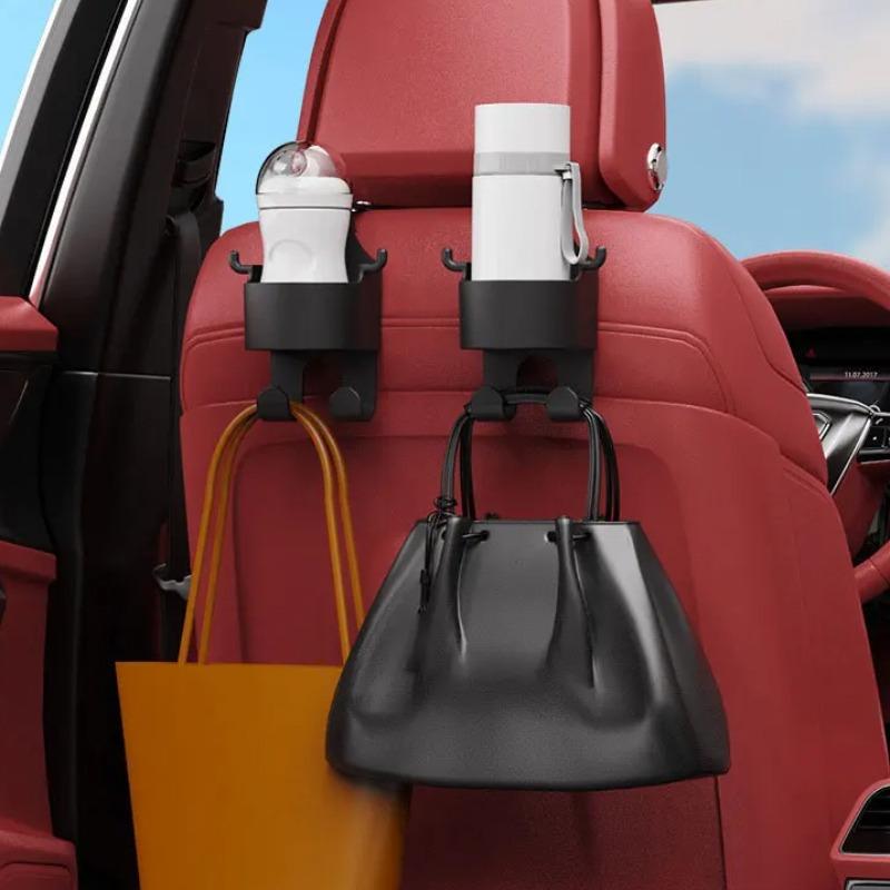 Universal Car Seat Headrest Hook Hanger with Cup Holder Handbag Storage Organizer Vehicle Accessory
