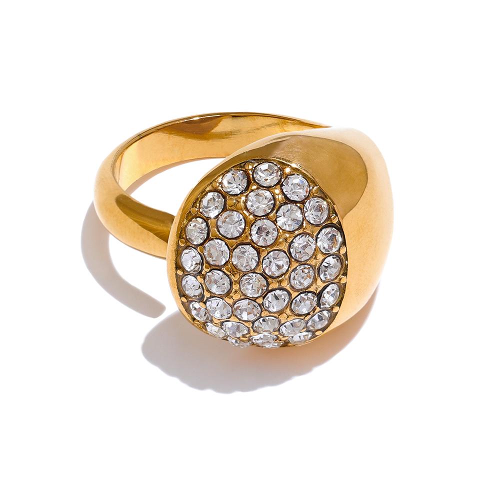 

Yhpup New Shiny Cubic Zirconia Trendy Cast PVD Ring Waterproof Gold Color Stainless Steel Temperament Fashion Jewelry Bijoux
