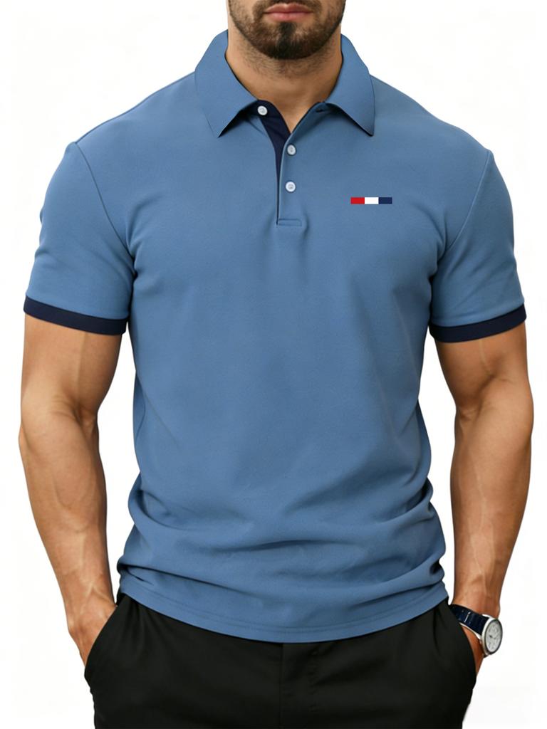  Mens Color Block Polo, Modern Style with Breathable Fabric for Streetwear Fashion