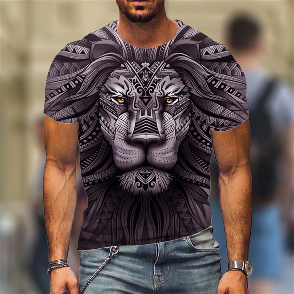 Men's T-shirt Men's Short Sleeved Tiger Lion Animal 3D Printed Round Neck Short Sleeved T-shirt