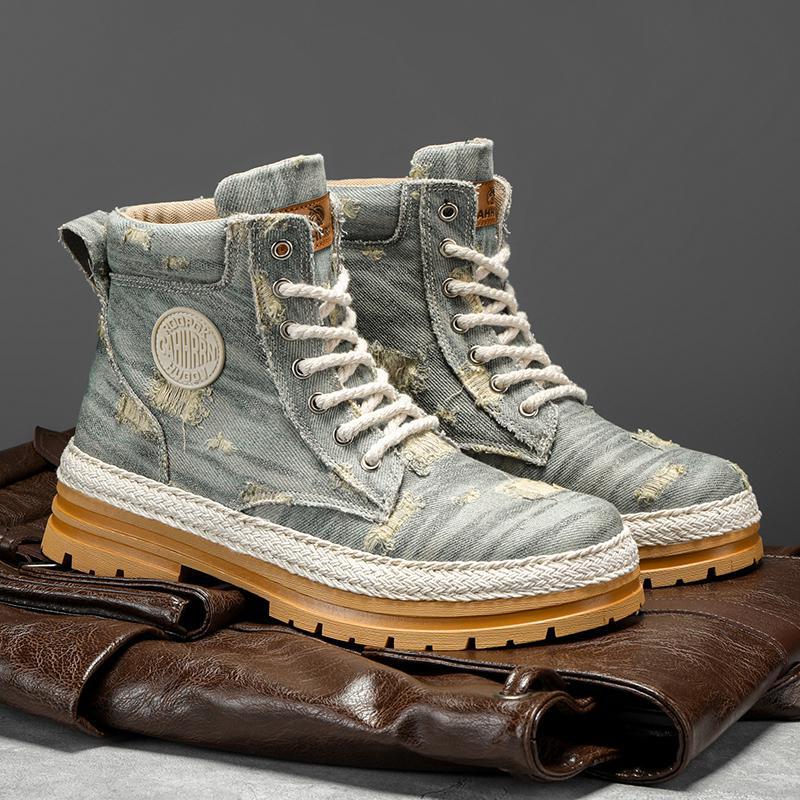 

Men s boots autumn and winter 2025 new denim ripped Martin boots men s tooling boots men s trendy locomotive boots 44