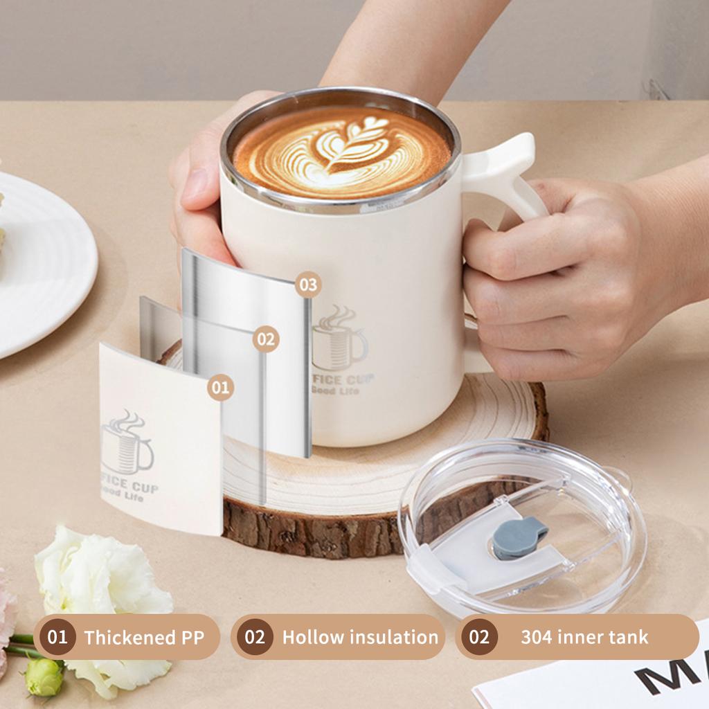 WORTHBUY 304 Stainless Steel Double Wall Insulated Milk Coffee Cup With Handle Thermal Mug Portable Student Leak-proof Water Cup