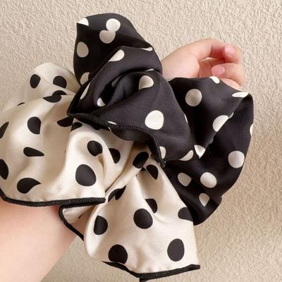Retro Elegant Polka Dots Large Hair Scrunchies Headband Womens Fashion Temperament Hair Rope Rubber Band Female Party Headdress