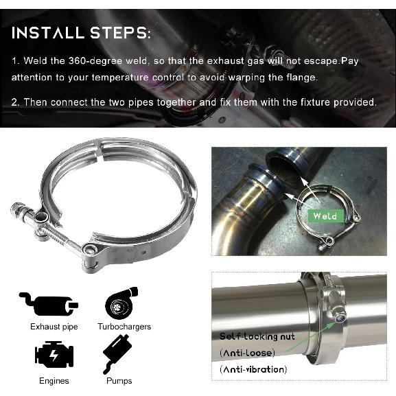 4 Inch V Band Clamp,Male Female 304 Stainless Steel Quick Release Flange Exhaust Clamp, V-Band For Pickup Truck Turbo Downpipe Exchange Exhaust