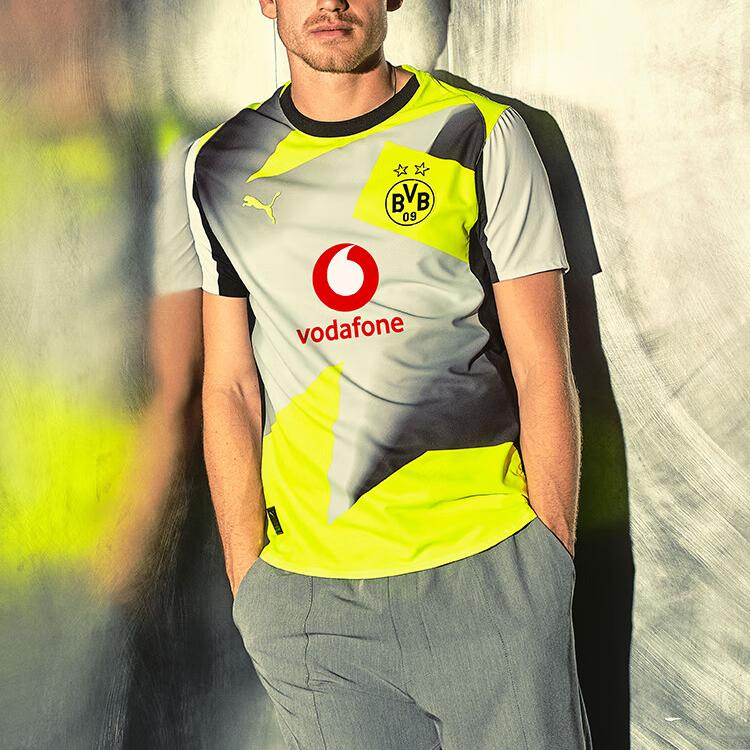 Puma Bvb Away Fan Version Dortmund Away Moisture Wicking Short Sleeve Football Shirt Men shirts 780104-02
