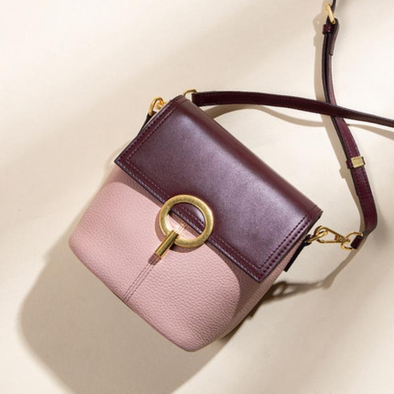 

Summer Fresh and Sweet Luggage and Leather Goods, Solid-color Bucket Leather, Sewn Women s Single-shoulder Bag