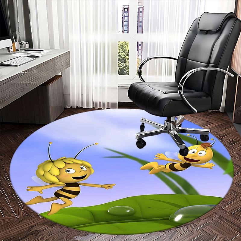 Bee Happy Chair Mat - Round Carpet for Home Decor, Office Use, Gift Idea - Suitable for Bedroom