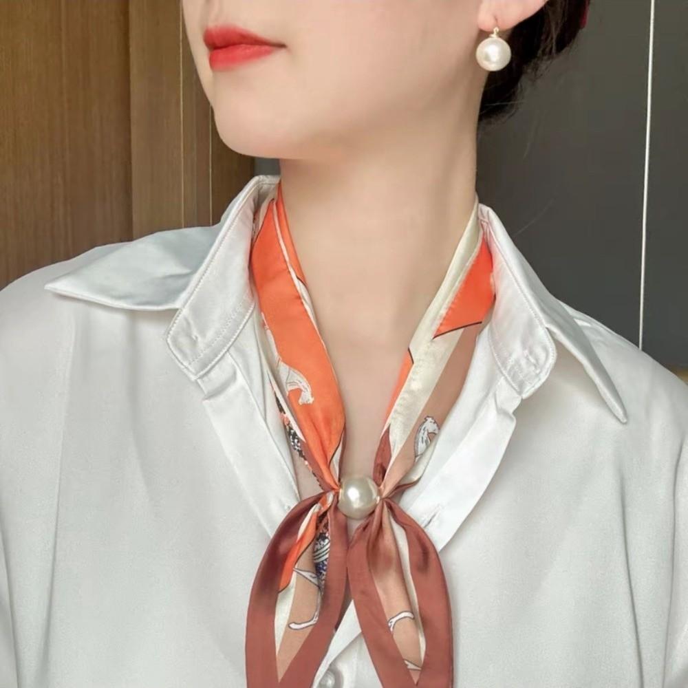 Magnetic Pearl Buckle Satin Neck Scarf No Tie Choker Scarf Elegant Decorative Silk Scarf  Summer