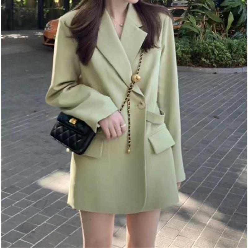 

Маленький пиджак, весенне-осенний женский зеленый свободный костюм с длинными рукавами XL