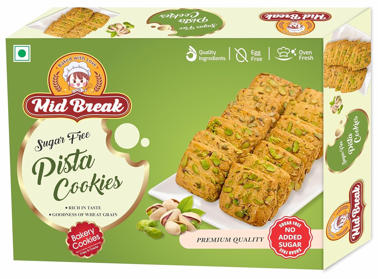 

Печенье Midbreak Pista Delight - 300 г (Пакет из 2) | Печенье Без Добавления Сахара И С Насыщенным Фисташковым Вкусом | Низкий Гликемический Индекс, Полезно Для Кишечника И