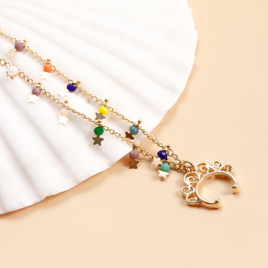 Ethnic Style Color Imitation Crystal Fringed Earrings Nose Ring, Sweet and Cool Star Piercing Nose Clip