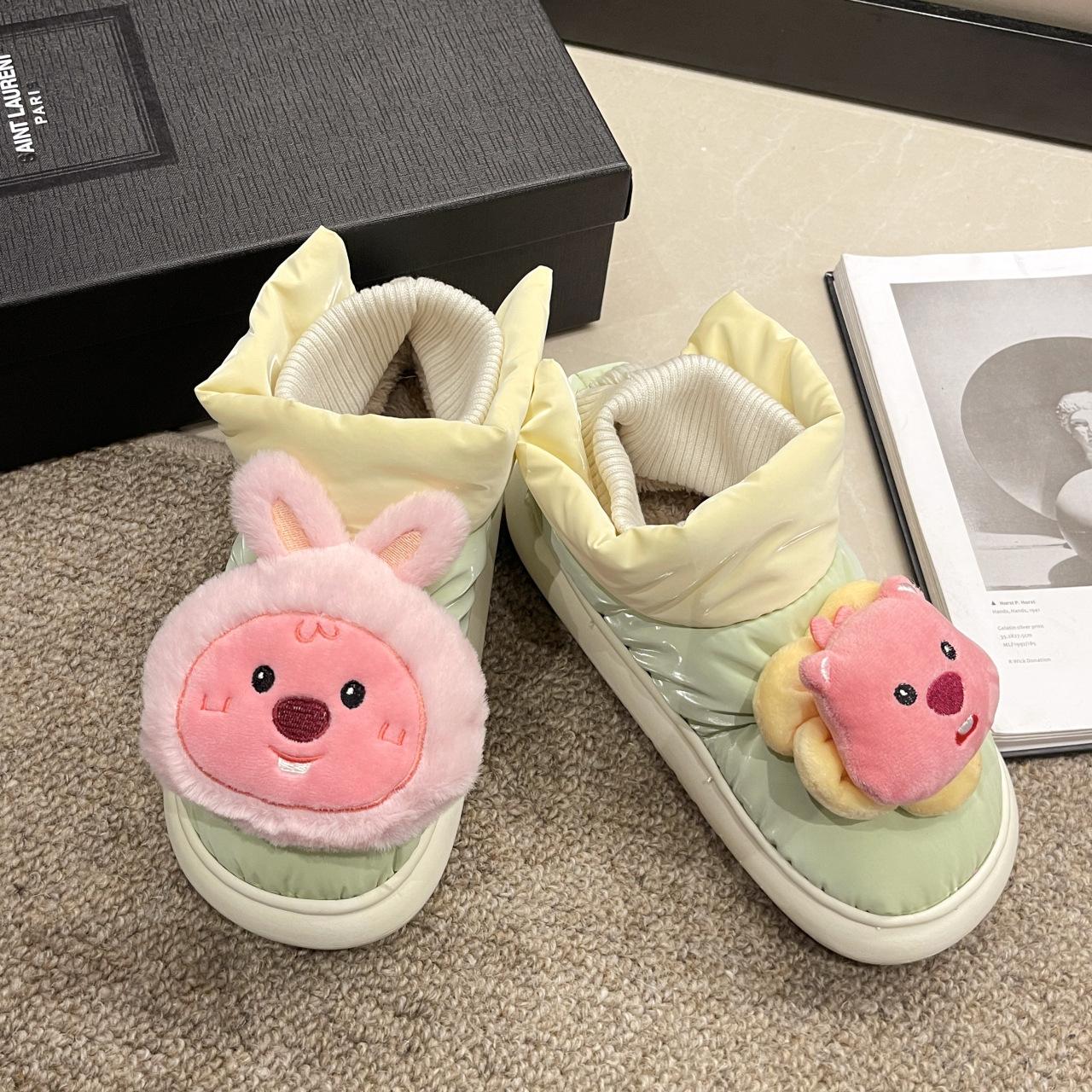 

Cute cartoon snow boots children s fleece thickened 2025 winter new thick-soled non-slip waterproof down cloth cotton boots 40-41