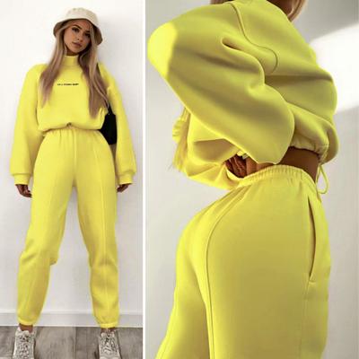 2 Pcs/Set Women Top Pants Set Stand Collar Long Sleeve Elastic Cuff Sweatshirt Drawstring Stretchy High Waist Ankle-banded Trousers Sport