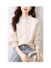 Apricot Women's Long Sleeve Shirt with Lace Trim Collar and Embroidered Flowers - Spring 2025 Design