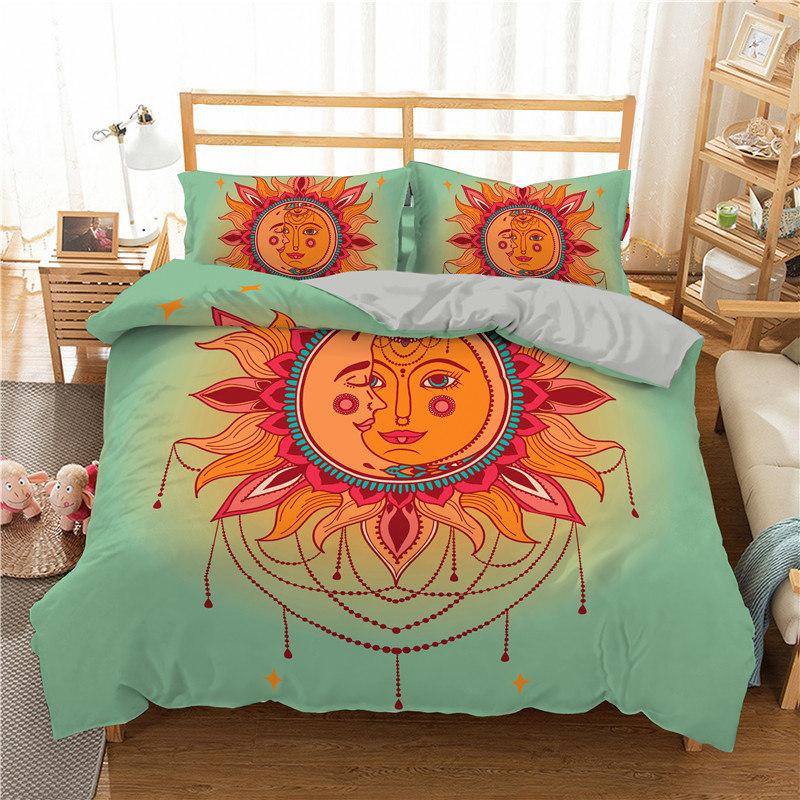 Bohemian Mandala Duvet Cover Golden Sun And Moon 3D Print King Queen Bedding Set Microfiber Dreamcatcher Quilt Cover Pillowcase