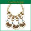 Ethnic Style Carved Flower Design Simulation Gemstone Decoration Women Necklace For Festival Wear