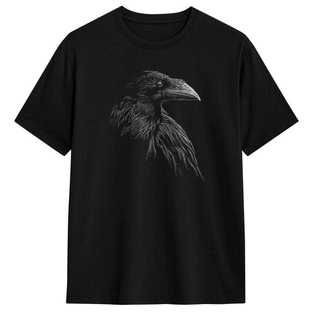Raven Full Moon Gothic Witchy Crow Roses Men T Shirts Vintage Tee Shirt Short Sleeve O Neck T-Shirt Cotton Classic Clothes
