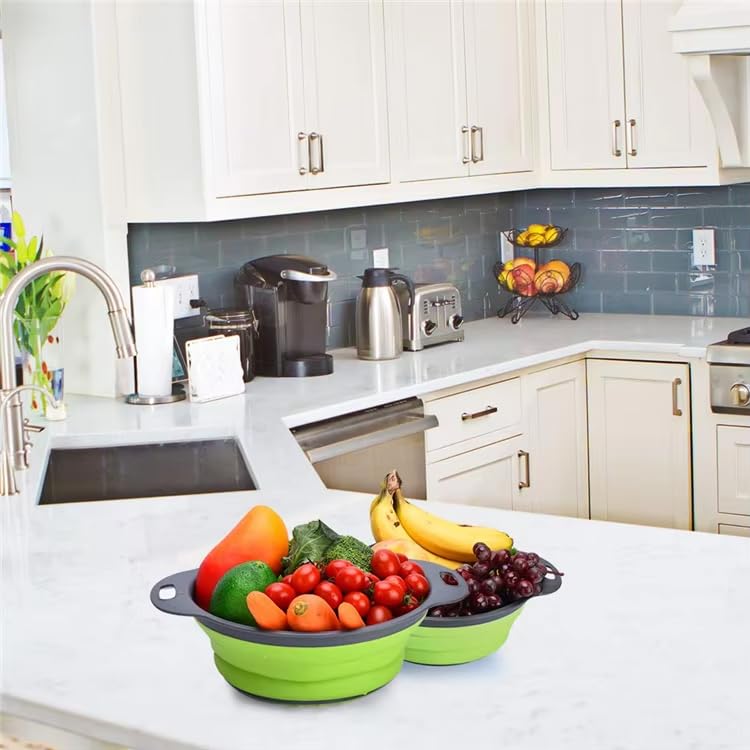 Zmart Collapsible Silicone Colander, Set of 2, for Draining Vegetables and Fruits, Washing, Basket, Strainer, Kitchen Tool