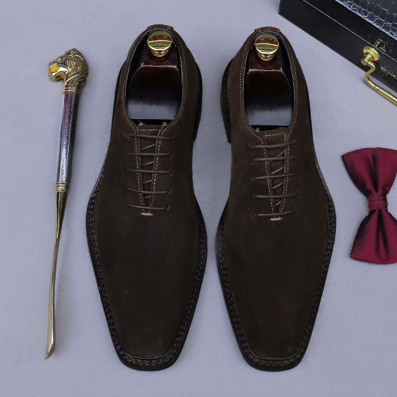 Fashion Men Suede Oxford Wedding Dress Party Shoes Brown Black Genuine Leather Casual Handmade Footwear For Men
