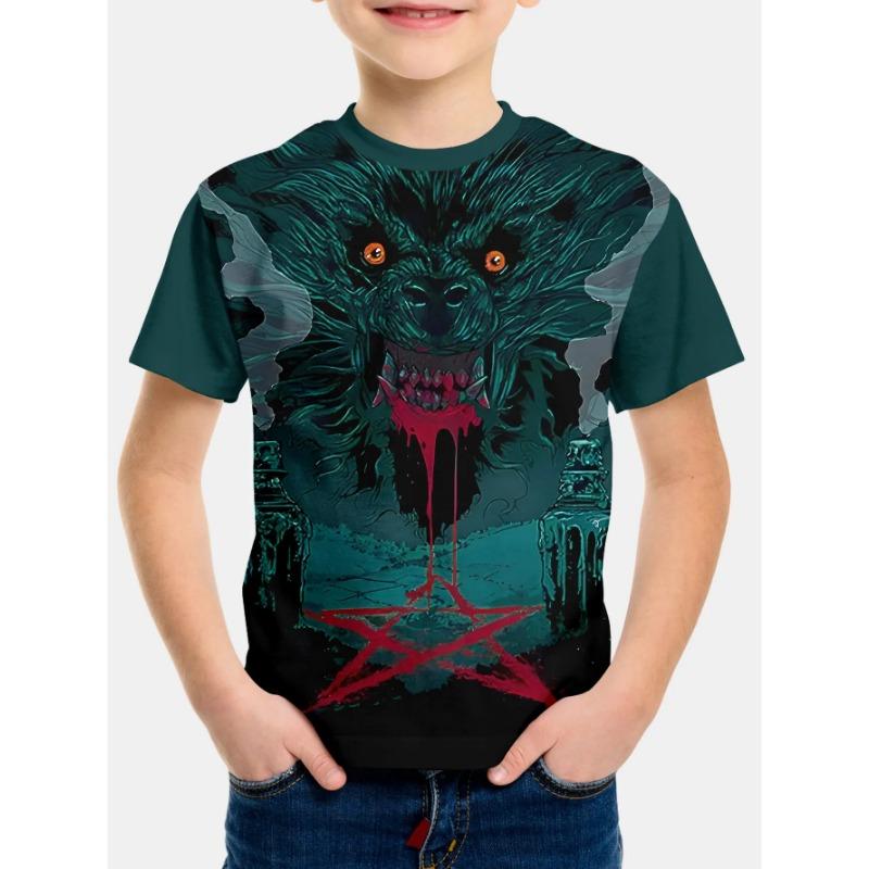 Animal Wolf Pattern 3d Printe Children's Tops Summer Boy's Round Neck Casual Short Sleeve Kids Clothes T Shirt
