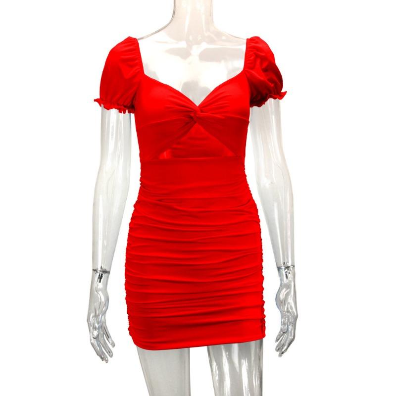 Women's Sexy Fashion Hollow Pleated Puffle-sleeve Hip Dress