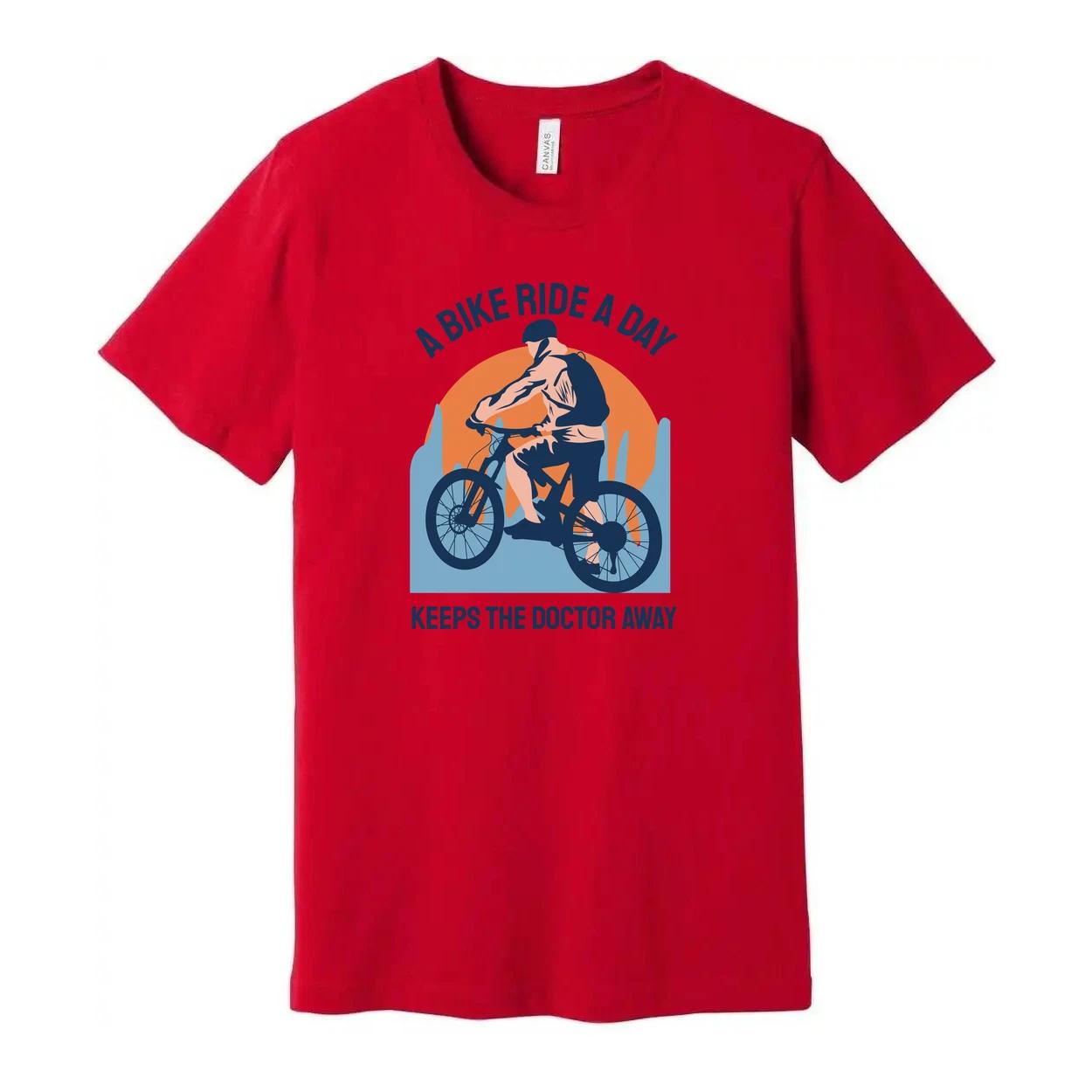 

Unisex Bicycle Ride Graphic T Shirt With Sunset Backdrop And A Bike Ride A Day K 2XL