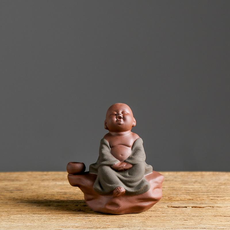 Ceramic Small Monk Car Decorations, Chinese Zen Purple Clay Sand, Lovely Tea Pet, Fengshui Zen Buddha Meditation