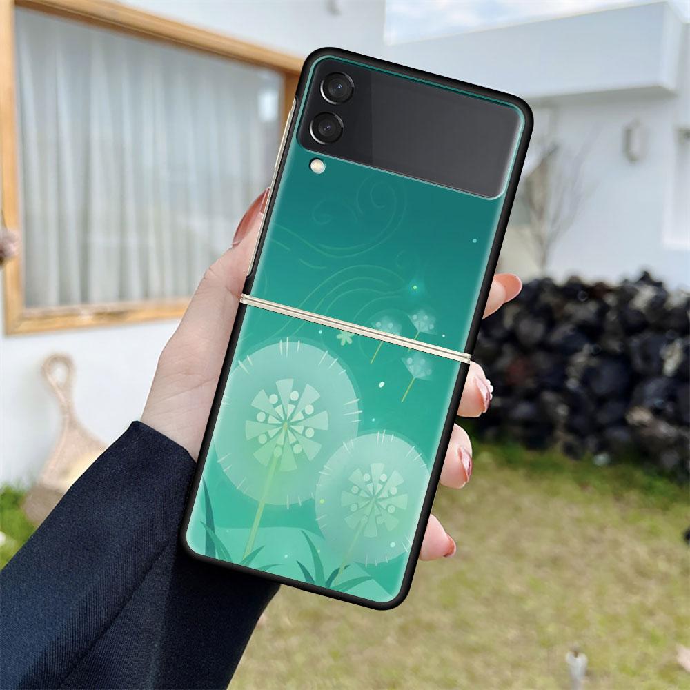 

Чехол Genshin Impact с логотипом аниме для Samsung Galaxy Z Flip 3 4 5G, черный жесткий корпус для телефона из ПК Z Flip4, роскошный сегментированный чехол Samsung Z Flip 4