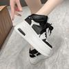Fashion Black White Color Matching Sneakers for Women's Spring Autumn Lace Up 8cm Thick Bottom Elevated Sponge Casual Sports Shoe