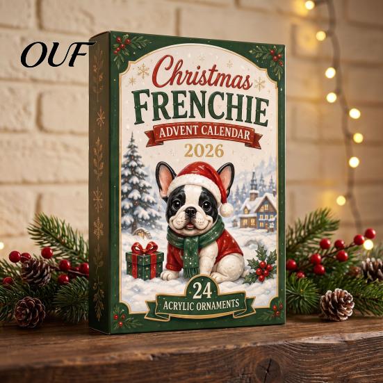 Creative Holiday Surprise 2026 Dog Christmas Advent Calendar, 24-Day Acrylic Ornament Set with Mini Puppy Festive Room Figures, 2D Flat Tree