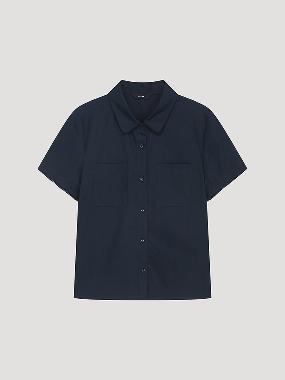 Хлопковая рубашка с кружевом и контрастом Sistina_Awwstp21040_Dn Dark Navy/44
