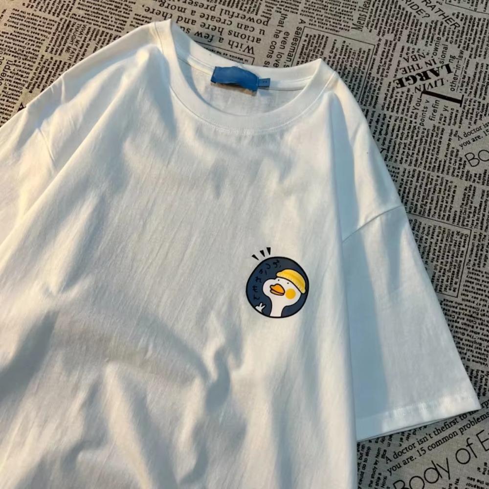 Amerikansk Retro Minimalistisk Tryckt Rundhalsad Kortärmad T-shirt Med herr dam Trendig Lös Ren Bomull Mångsidig T-shirt