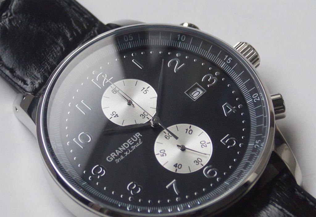 Grandeur 10 ATM Water Resistant Leather Chronograph Watch OSC051W2 Black x Leather [GRANDEUR] Men's Silver/Black