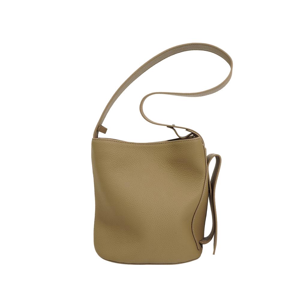 Luxuriöse Eimerhandtasche aus echtem Leder für Damen, klassisches strukturiertes Knebeldesign, Pendler-Umhängetaschen