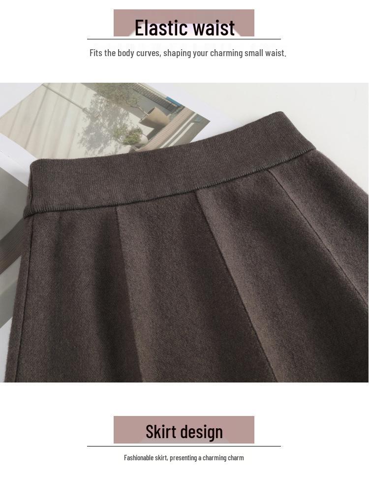 Dámské stylové vlněné pletené šaty s splývavou áčkovou midi sukní, novinka podzim/zima 2025