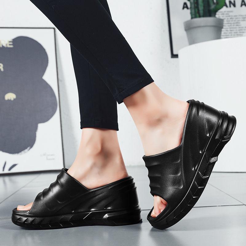 A-linje Tøfler Dame Sommer Utebruk Tykksålet Økning Hæld Sandaler Hjemmebad Vanntett Anti-lukt Sklisikker